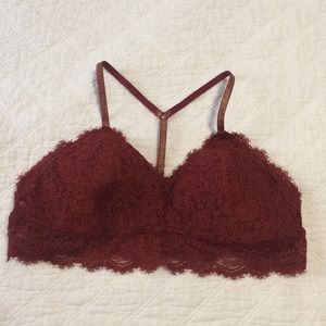 Aerie maroon lace bralette glitter straps